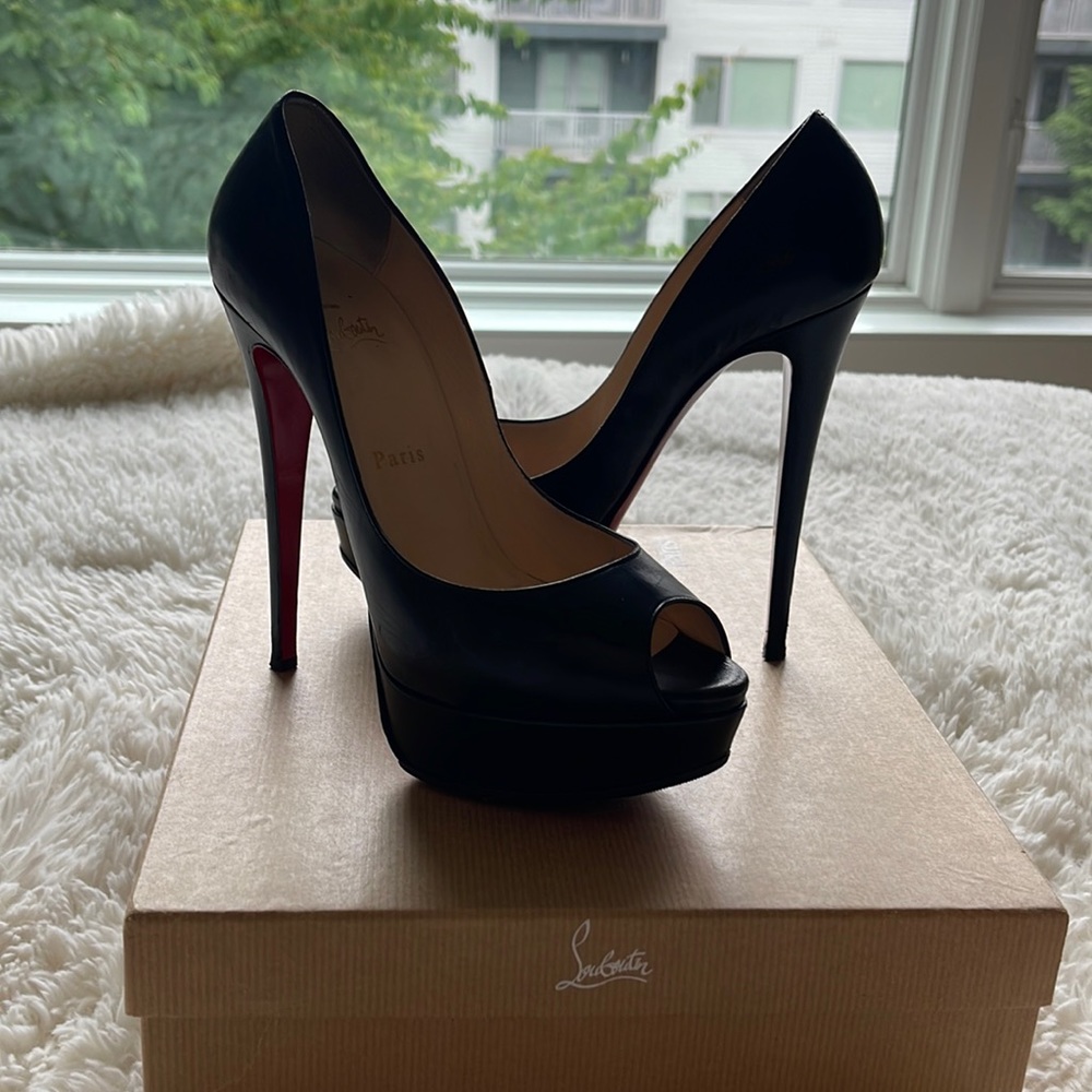 Christian Louboutin Lady Peeps 150mm Size 38 Black Kid Leather
